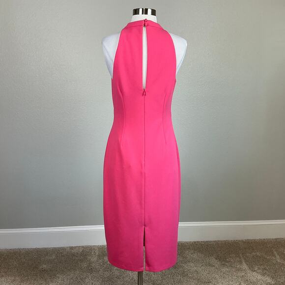 Aidan Mattox Beaded Cut Out Midi Sheath Cocktail Dress Coral Pink Size 6 - Picture 7 of 11